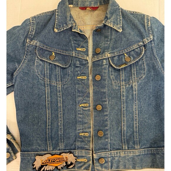 Vtg 70s LEE 101-J Denim Jacket Chore Work Riders Western Cowboy Blue Barn Sz 7/8 - Picture 3 of 9